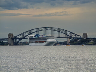 Cruise Liner Goes Past Harbour Bridge