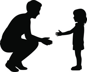 Father and daughter silhouette, parent and child relationship, family love, parenting care, childhood support, trust, bonding, togetherness, emotional connection illustration