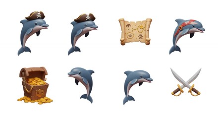 Cartoon dolphins and pirate elements