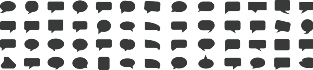 Speech bubble vector set, black chat icons, message balloon shapes, communication graphic, dialogue design, text box elements, silhouette collection illustration