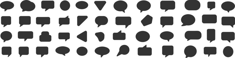Speech bubble vector collection, black chat icons, message balloon shapes, communication symbols, dialogue design, text box elements, silhouette graphic set illustration