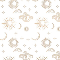seamless pattern with sun, moon and clouds