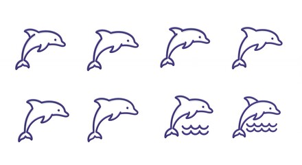 Set of dolphin line art illustrations