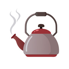 Whistling Stovetop Kettle with Steam Vector - Hot Tea and Kitchen Appliance
