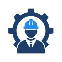 Engineer or Worker Icon with Gear - Industry, Construction, and Technical Professional