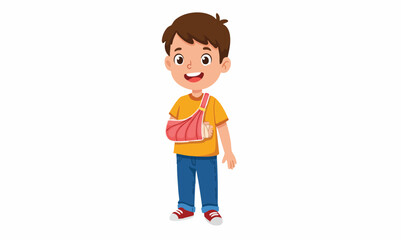 Vector Young Boy with Broken Arm in Sling - Cartoon Illustration