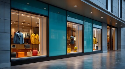 Colorful Clothing Display in Modern Urban Retail Storefront at Night