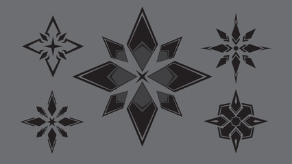 Set of snowflakes, compass vector design, Floral shape with black colors
