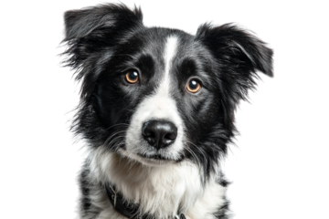 Border collie dog face portrait isolated on transparent background