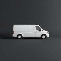 White delivery van parked against a dark background showcasing its side profile and simple design