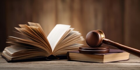 The Gavel and Law Books on a Wooden Table Evoke Justice and Legal Authority