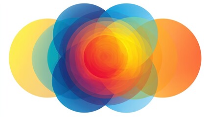 Obraz premium Abstract overlapping transparent circles in vibrant red, yellow, orange, and blue tones, symbolizing energy, creativity, unity, and modern design