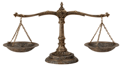 Antique brass scales symbolize justice and balance