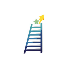 Ladder to success with growing star and upward arrow symbolizing achievement and progress transparent background