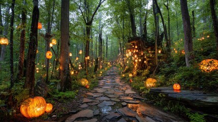 Candlelit pumpkin path for Halloween