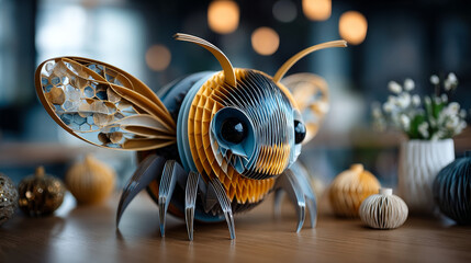 Fototapeta premium Origami tutorial for kids. Origami cute Bee.