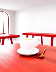 Minimal coffee cup with smooth creamy foam placed on a pastel textured surface, soft natural light and calm composition creating a modern, elegant and relaxing coffee moment concept.