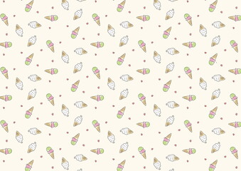 手描き風アイスクリームのシームレスパターン｜かわいい夏のスイーツ背景素材