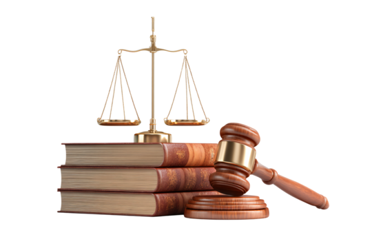 Justice scales and gavel rest on old law books symbolizing legal wisdom