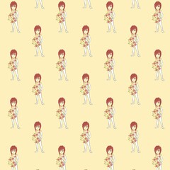 Girl with Flower Bouquet Pattern seamless pattern with flowers