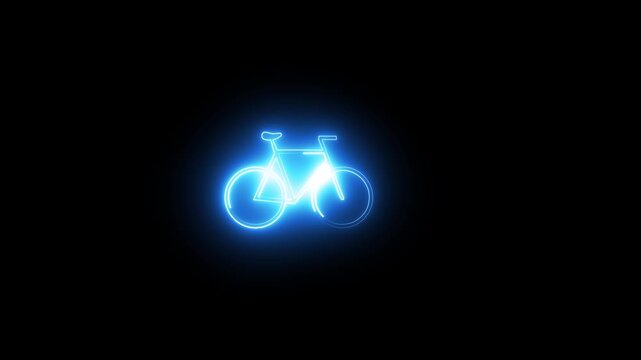 Glowing blue neon bicycle silhouette on black background