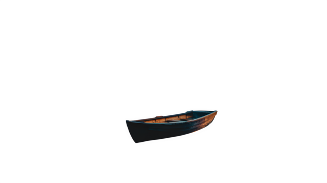 Small wooden boat, isolated on transparent background