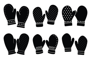 mitten pair silhouette vector art icon set