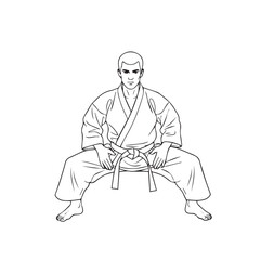 Martial Artist in Horse Stance – Line Art Illustration