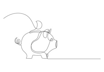 Piggy Bank Line Art Savings and Financial Security, Breaking Piggy Bank Financial Crisis, Piggy bank line art with coin, concept of savings and finance,