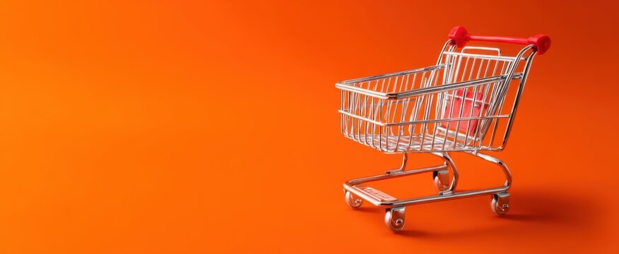 [The shopping cart on vibrant orange background for retail marketing and e-commerce] - Powered by Adobe