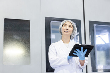 工場でタブレットを持って仕事をする作業員 © Zoey106