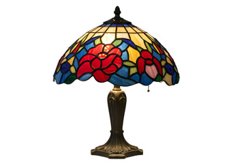 Tiffany-Style Table Lamp with Floral Motif isolated on transparent background