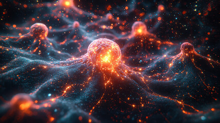 A microscopic universe unfolds, a vibrant tapestry of interconnected neurons, each a pulsating sphere of bioelectricity, illuminated by a subtle glow emanating directly from the viewer's perspective, 