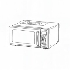 Fototapeta premium A 2D black and white line drawing of a microwave oven.