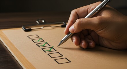 Hand ticking off a checklist, representing task completion and project planning.