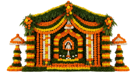 Vibrant floral arrangement crafted with marigolds for auspicious celebration