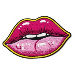 Obraz premium Embroidered patch of red lips on white background