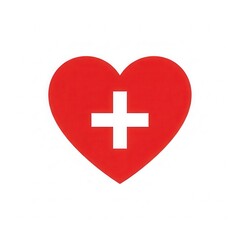 Obraz premium Red heart with white cross on white background