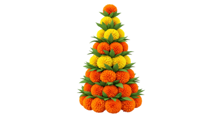 Festive floral arrangement with vibrant marigolds creating a pyramidal display