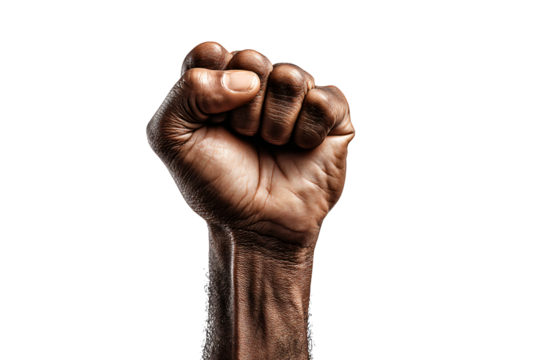 Powerful raised fist symbolizes strength, unity, and resilience