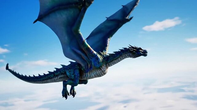 A dragon soaring through the skies, with vibrant colors and dynamic camera movements