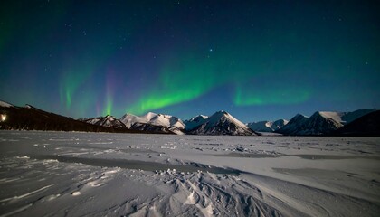 Aurora over snowy tundra