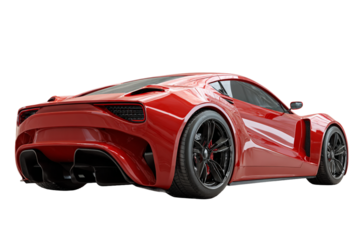 Red Sports Car Parked On Empty Road Ultra Realistic PNG