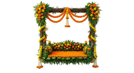 Exquisite floral swing arrangement with marigolds and leafy details artistic
