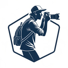Silhouette of Photographer Holding Camera &ndash; Monochrome Outline Icon