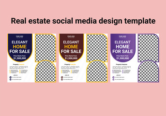 Modern real estate home sale social media post template bundle design and square advertising web banner template design