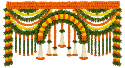 Floral arrangement cascade design using marigolds and greenery for decoration