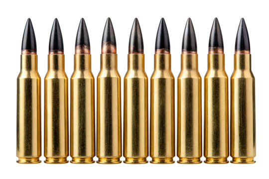 Golden rifle cartridges lined up, symbolizing power and precision