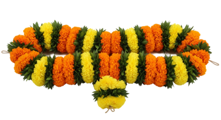 Vibrant marigold garland featuring alternating hues of yellow and orange design