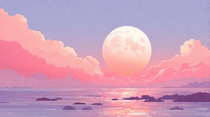 Pastel moonlit seascape